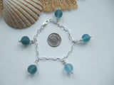 Japanese Sea Glass Marble Bracelet, Sterling Silver 7", teal aqua sea foam