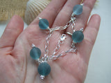 Japanese Sea Glass Marble Bracelet, Sterling Silver 7", teal aqua sea foam