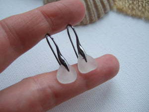 white sea glass earrings grey settings