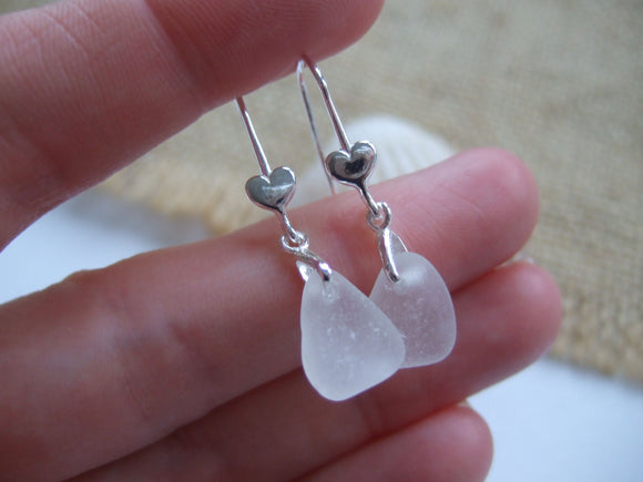heart shaped earrings with white sea glass