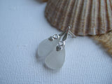 Heart Shaped White Sea Glass Earrings Studs