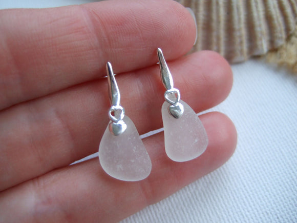 heart studs earrings white sea glass