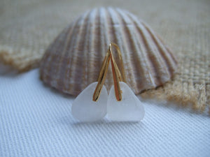 white and gold sea glass earrings