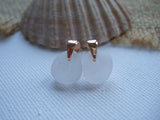 Studs - White sea glass and rose gold 18K on sterling silver