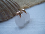 Studs - White sea glass and rose gold 18K on sterling silver