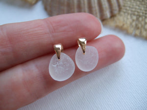 rose gold and white sea glass studs