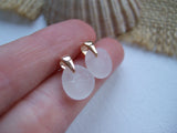 Studs - White sea glass and rose gold 18K on sterling silver