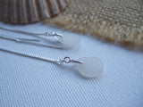 White Threaders - pull through sterling silver beach glass earrings in white