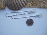 White Threaders - pull through sterling silver beach glass earrings in white