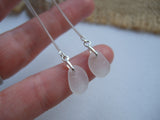 White Threaders - pull through sterling silver beach glass earrings in white