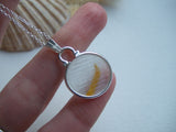 Japanese Sea Glass Ohajiki, Flat Marble Necklace, white and yellow wave