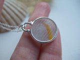 Japanese Sea Glass Ohajiki, Flat Marble Necklace, white and yellow wave