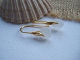 Gold Waves - White sea glass, 24K gold plate on sterling silver earrings