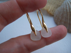 gold 24k plate earrings with white sea glass