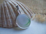 Japanese Sea Glass Ohajiki, Flat Marble Necklace, opalescent white green