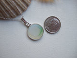 Japanese Sea Glass Ohajiki, Flat Marble Necklace, opalescent white green