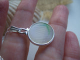 Japanese Sea Glass Ohajiki, Flat Marble Necklace, opalescent white green