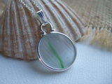 Japanese Sea Glass Ohajiki, Flat Marble Necklace, white light green