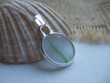 Japanese Sea Glass Ohajiki, Flat Marble Necklace, white light green