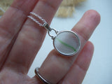 Japanese Sea Glass Ohajiki, Flat Marble Necklace, white light green