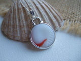 Japanese Sea Glass Ohajiki, Flat Marble Necklace, opalescent white and orange