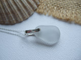 Light Grey Sea Glass Necklace, Sterling Silver, Drop Shape