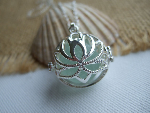 lotus locket with sea glass marble