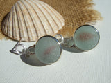 Sea Glass Red Cat's Eye Marble Round Studs Earrings