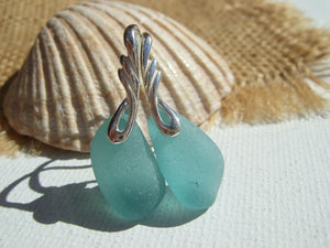 teal sea glass earrings