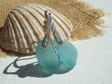 Turquoise Aqua Japanese Sea Glass Sterling Silver Earrings Angel Wing Shape