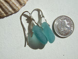 Turquoise Aqua Japanese Sea Glass Sterling Silver Earrings Angel Wing Shape
