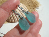 Turquoise Aqua Japanese Sea Glass Sterling Silver Earrings Angel Wing Shape