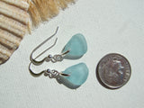 Japanese Sea Glass Earrings, Aqua Drop Design sterling silver
