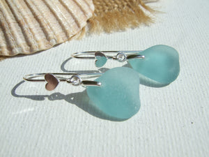 romantic heart earrings beach glass