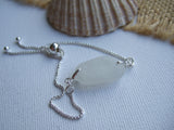 Scottish White Sea Glass - Sterling Silver adjustable bracelet 8"