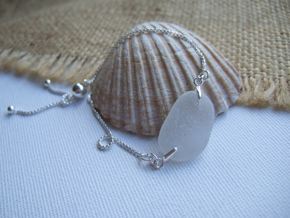 white sea glass adjustable bracelet