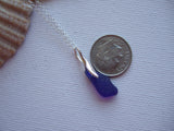 Mini Sea Glass Pendant - Dark Blue Beach Glass Necklace