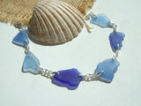 Blue sea glass bracelet, sterling silver  and blue beach glass 7.5"