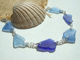 Blue sea glass bracelet, sterling silver  and blue beach glass 7.5"