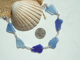 Blue sea glass bracelet, sterling silver  and blue beach glass 7.5"