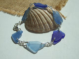 Blue sea glass bracelet, sterling silver  and blue beach glass 7.5"