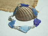 Blue sea glass bracelet, sterling silver  and blue beach glass 7.5"