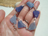 Blue sea glass bracelet, sterling silver  and blue beach glass 7.5"