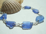 Blue sea glass bracelet, sterling silver  and blue beach glass 8"