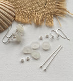 White Sea Glass Stacker Earrings - DIY Kit available - sterling silver