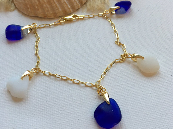 Davenport Sea Glass Blue White Bracelet Gold Vermeil 7