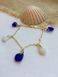 Davenport Sea Glass Blue White Bracelet Gold Vermeil 7"