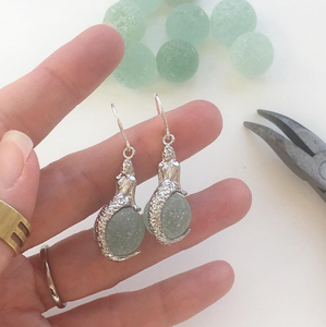 mermaid sea glass marble earrings