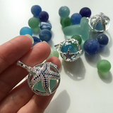 Sea Glass Marble Locket - Star Fish & Blue Cat's Eye