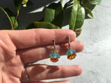 Japanese Aqua Sea Glass & Antique Amber Stud Earrings, sterling silver